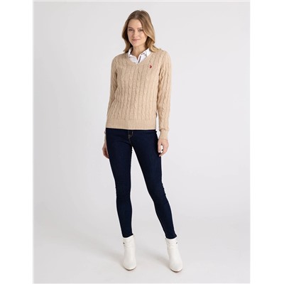 SOFT CABLE V-NECK SWEATER