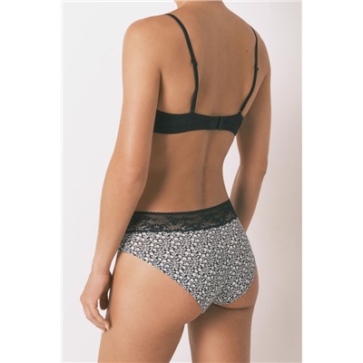 Braga ancha algodón estampada encaje negro