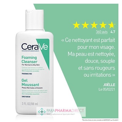Cerave Gel Moussant - Peaux Normales à Grasses 88ml Format Voyage