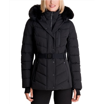 MICHAEL Michael Kors Belted Faux-Fur Trim Hooded Puffer Coat