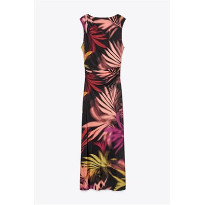 PRINTED MIDI DRESS WITH APPLIQUÉ