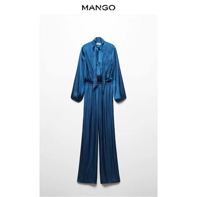 MANG*O атласный комбинезон с v-образным вырезом, длинными рукавами и бантом