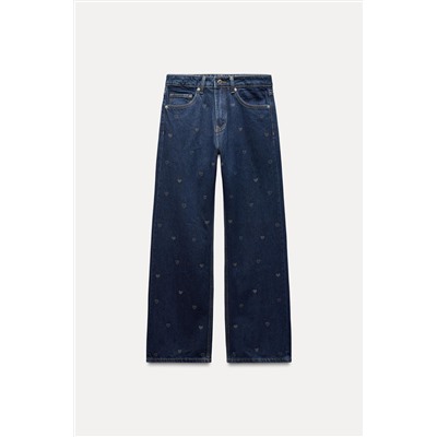 TRF WIDE-LEG RHINESTONE HEART MID-WAIST JEANS
