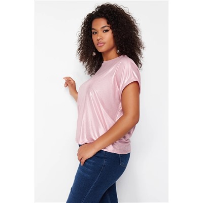 Pudra Metalik Baskılı Örme Bluz TBBSS24AF00007