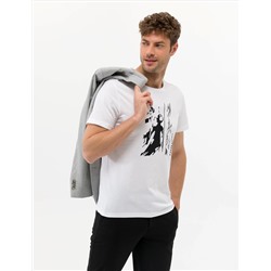 Beyaz Slim Fit Baskılı Bisiklet Yaka Tişört