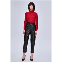 Pantalón recto de piel Negro