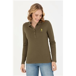 Kadın Haki Polo Yaka Basic Sweatshirt