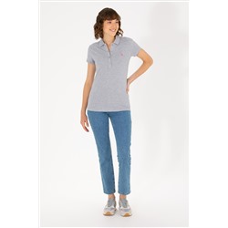 Kadın Gri Melanj Basic Polo Yaka Tişört