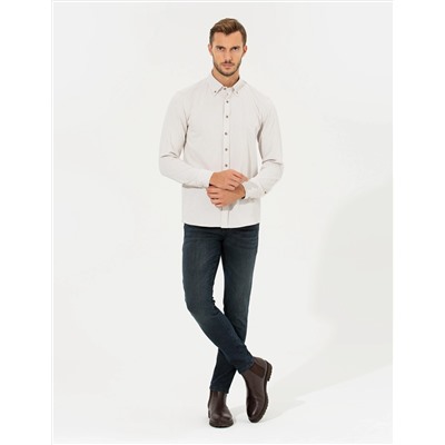 Bej Slim Fit Uzun Kollu Gömlek