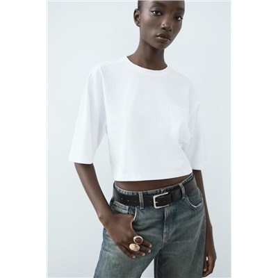 SLUB KNIT COTTON CROPPED T-SHIRT