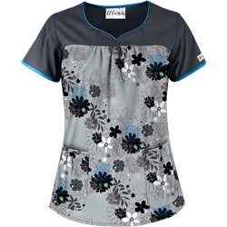 UA Floral Comfort Silver Scrub Top
