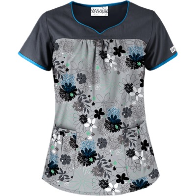 UA Floral Comfort Silver Scrub Top