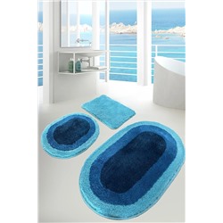 Chilai Home Elips Mavi 3 Lü Set Banyo Halısı Paspas Kaymaz Taban Yıkanabilir 8683264267963