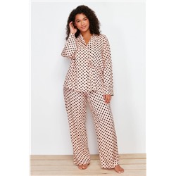 More Sustainable Pudra Puantiye Desenli Kruvaze Yaka Dokuma Pijama Takımı TBBAW24AI00027