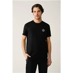 Avva, Erkek Siyah Bisiklet Yaka Jersey Kumaş Garnili T-shirt A41y1114
