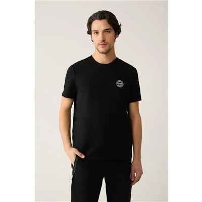 Avva, Erkek Siyah Bisiklet Yaka Jersey Kumaş Garnili T-shirt A41y1114