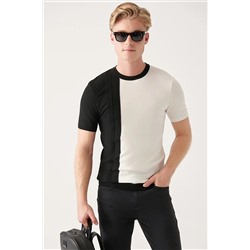 Avva Erkek Siyah Bisiklet Yaka Renk Bloklu Ribanalı Standart Fit Normal Kesim Triko T-shirt A31y5123 A31Y5123