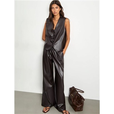 Брюки широкого кроя из экокожи, D401/chestnut