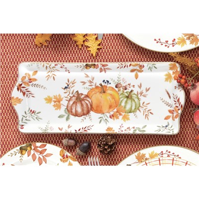 Блюдо, 35х15 см, фарфор P, прямоугольное, белое, Тыквы и листья, Harvest, 62928