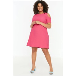 Fuşya A-line Cut-Out Detaylı Örme Elbise TBBSS22EL2986