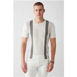 Avva Erkek Ekru Bisiklet Yaka Renk Bloklu Ribanalı Standart Fit Normal Kesim Triko T-shirt A31y5118 A31Y5118