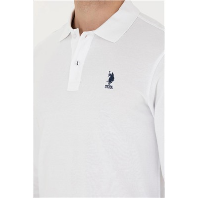 Erkek Beyaz Basic Polo Yaka Sweatshirt