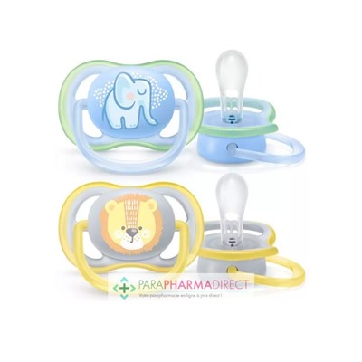 Avent Sucettes Ultra Air 0-6 mois Éléphant & Lion x2