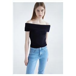 Mavi Omzu Açık Siyah Top Fitted / Vücuda Oturan Kesim 1612054-900