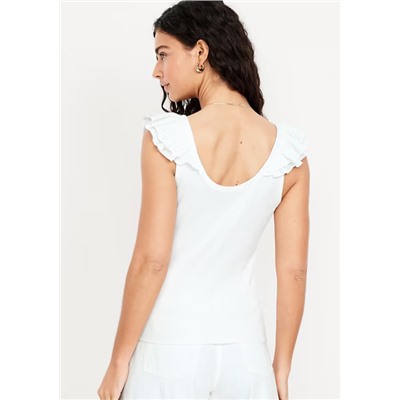 Ruffle-Trim Mixed Material Top