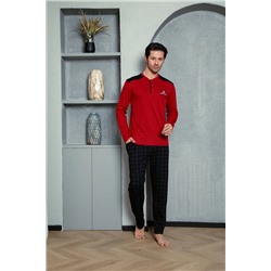 AHENGİM Man Erkek Pijama Takımı Interlok Omuz Parçalı Ekoseli 29 Nakışlı Pamuklu Mevsimlik M70122274 1-2-10001217