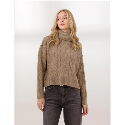 Balıkçı Yaka Vizon Crop Top Kazak