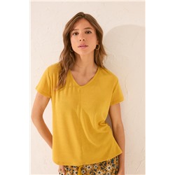 Camiseta manga corta canalé lurex dorado
