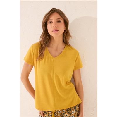 Camiseta manga corta canalé lurex dorado
