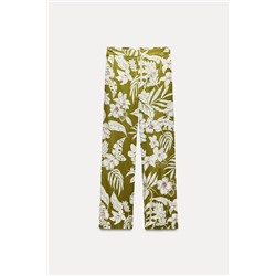 LINEN BLEND FLORAL PRINT TROUSERS