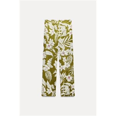 LINEN BLEND FLORAL PRINT TROUSERS