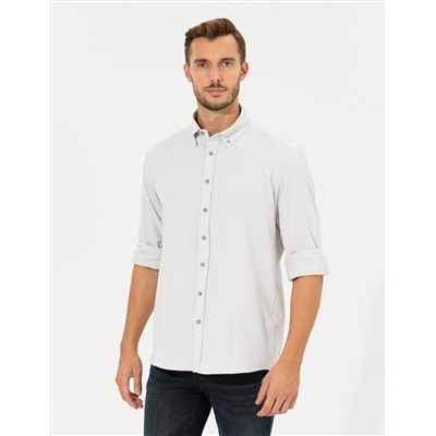 Açık Gri Slim Fit Uzun Kollu Gömlek