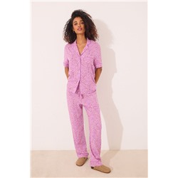 Pijama largo camisero viscosa estampado boho