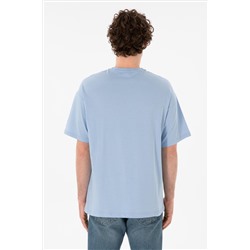 Erkek Oversize Fit Bisiklet Yaka Açık Mavi Tişört