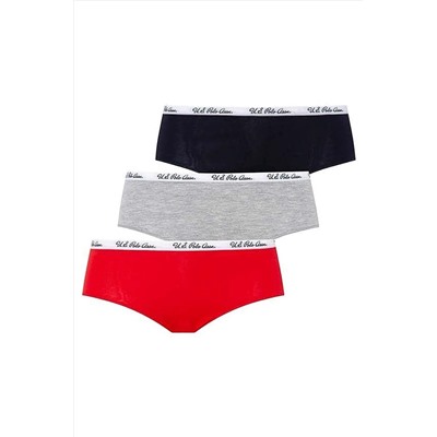 U.S. Polo Assn. Kadın, Lisanslı, Uspa, Gri Melanj-lacivert-kırmızı, 3'lü Şort 273-Perita