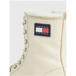 TOMMY JEANS TJ FLAG LOGO FLEECE-LINED LEATHER BOOT