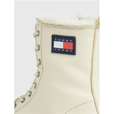 TOMMY JEANS TJ FLAG LOGO FLEECE-LINED LEATHER BOOT
