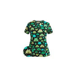 White Cross Scrubs Hop Happy Print Top