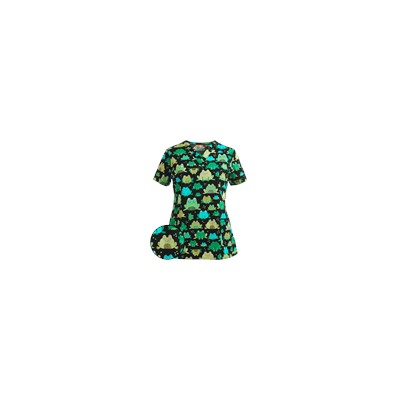 White Cross Scrubs Hop Happy Print Top