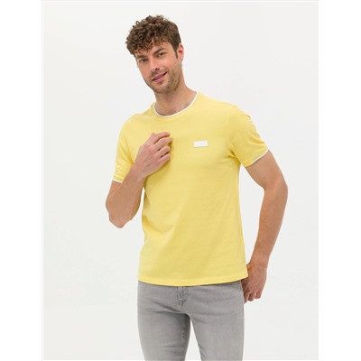 Açık Sarı Slim Fit Bisiklet Yaka Tişört