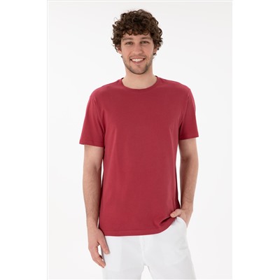 Erkek Regular Fit Bisiklet Yaka Vişne Basic Tişört