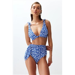Trendyolmilla Çini Desenli Kuşaklı Bağlamalı Yüksek Bel Hipster Core Bikini Altı TBESS24BA00133