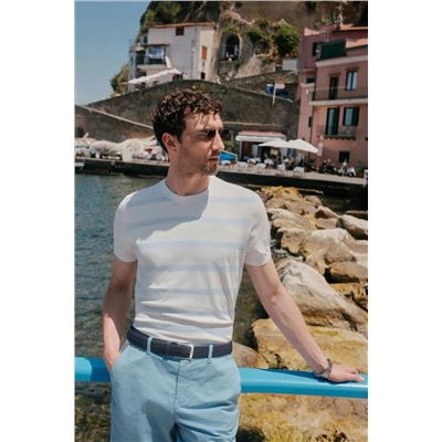 Avva, Erkek Ekru Bisiklet Yaka Rayon Çizgili Triko T-shirt A41y5031
