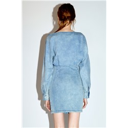 Vestido vaquero efecto doble prenda Azul claro