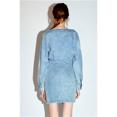 Vestido vaquero efecto doble prenda Azul claro