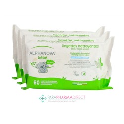 Alphanova Bébé Lingettes Nettoyantes Peaux Normales & Sensibles 3x60 LingettesLot  × 3
